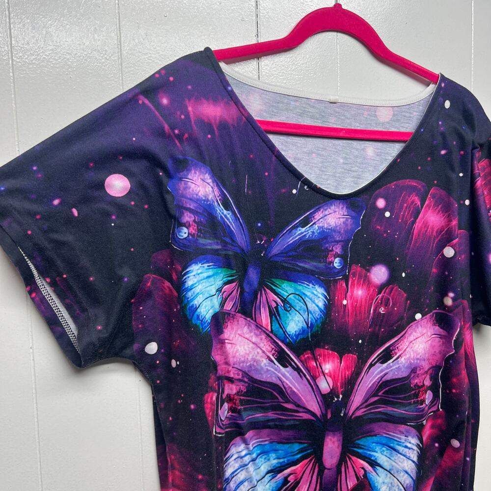 Butterfly Print Women's Short Sleeve Top Size XL Short Sleeve Art to Wear - Picture 4 of 9